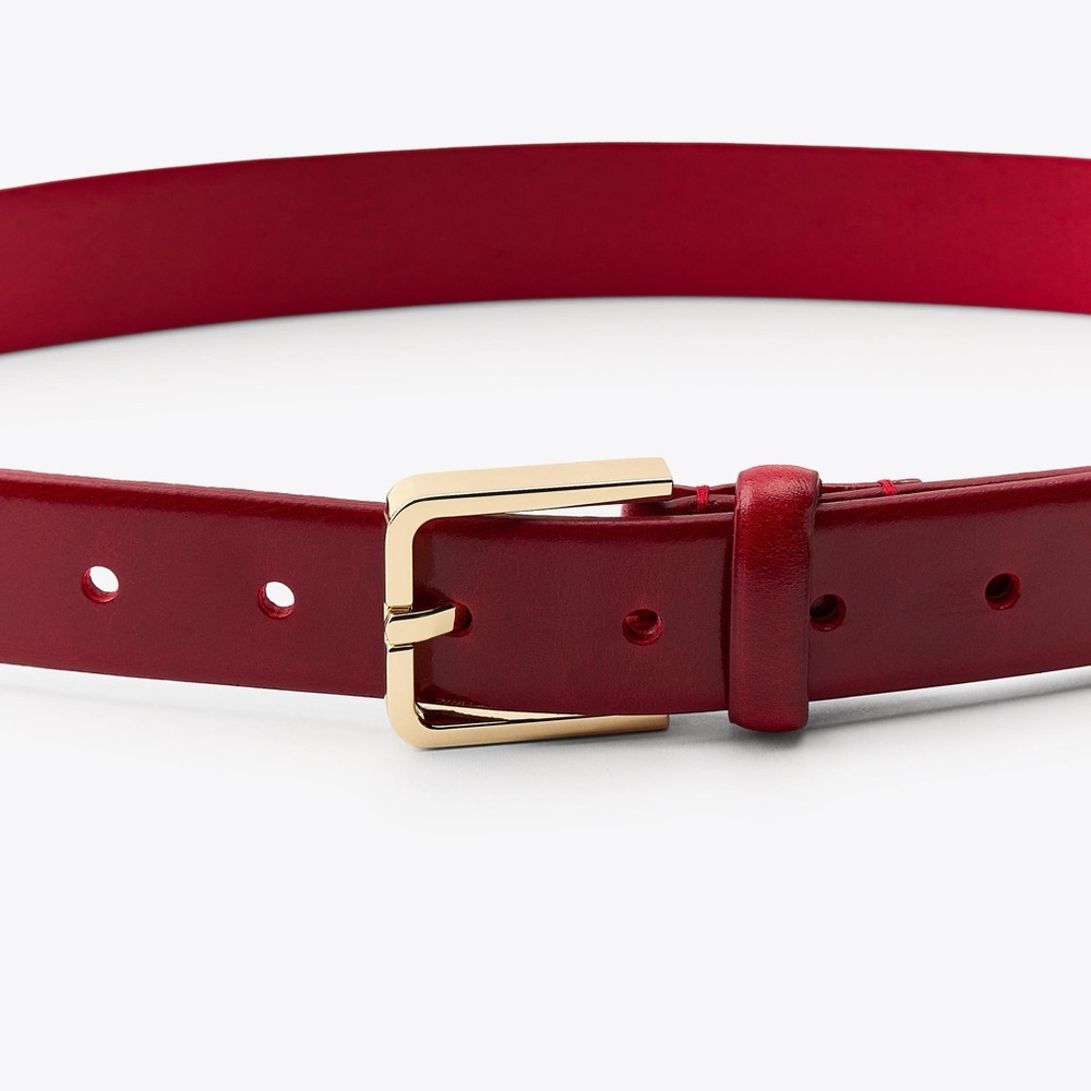 Zara Bold Red Leather Belt with Gold Buckle
